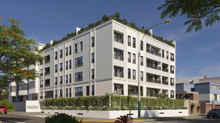 Fachada principal del proyecto ALONSO en San Borja