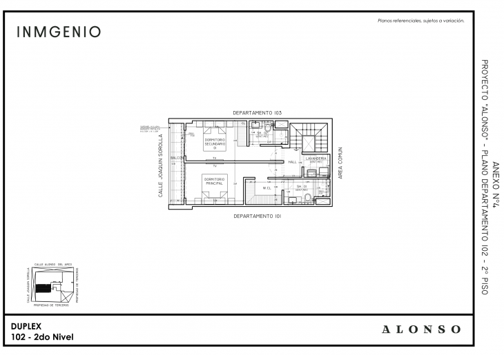Plano del modelo Tipo 102 del proyecto ALONSO en San Borja