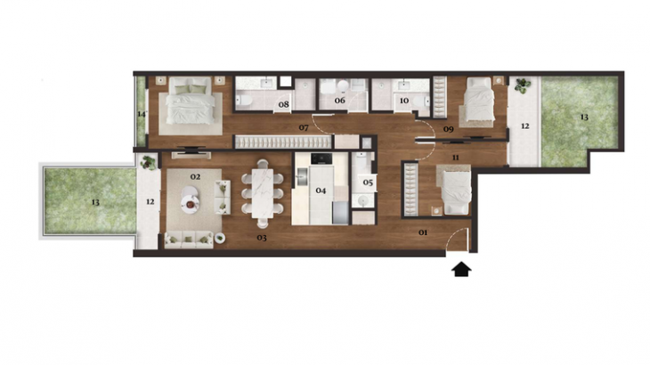 Plano del modelo TIPO 101 del proyecto VICENTE en San Borja