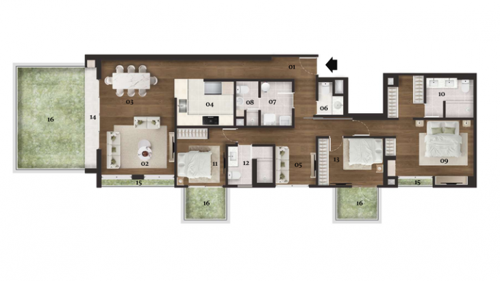 Plano del modelo TIPO 102 del proyecto VICENTE en San Borja