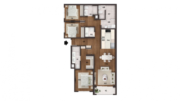 Plano del modelo TIPO 404 del proyecto VICENTE en San Borja