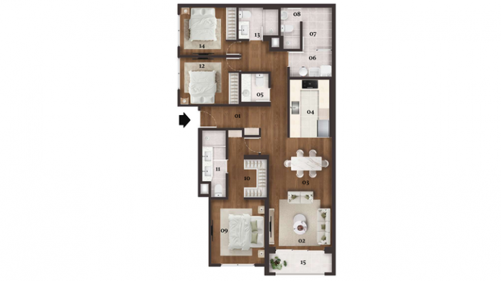 Plano del modelo TIPO 303 del proyecto VICENTE en San Borja