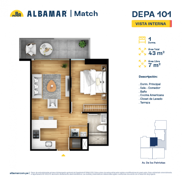 Plano del modelo TIPO 1B del proyecto Albamar | Match en San Miguel