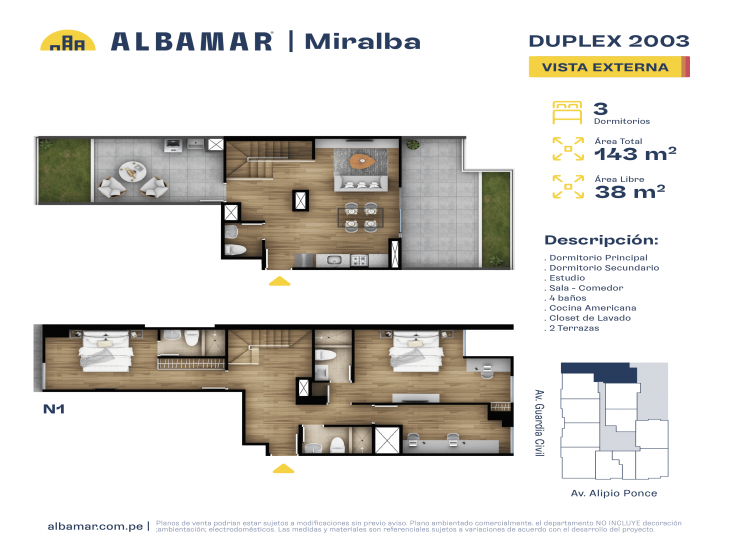 Plano del modelo TIPO 3C del proyecto Albamar | Miralba en Chorrillos