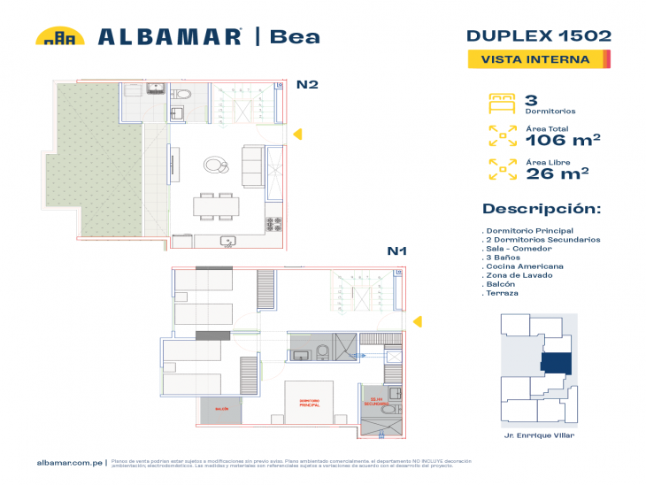 Plano del modelo TIPO 2D del proyecto Albamar | Bea en Cercado De Lima
