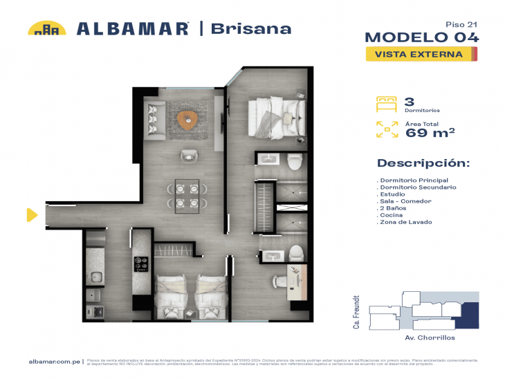 Plano del modelo U del proyecto Albamar | Brisana en Chorrillos