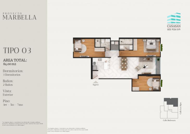 Plano del modelo Tipo 3 del proyecto Proyecto Marbella en Surquillo