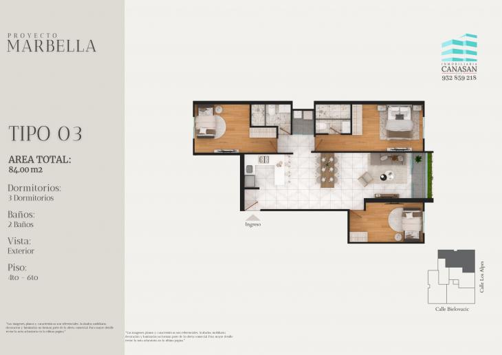 Plano del modelo Tipo 3.1 del proyecto Proyecto Marbella en Surquillo