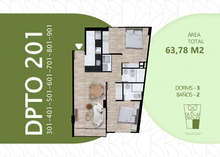 Plano del modelo TIPO 3 del proyecto Los Alamos de Carmenca en San Miguel