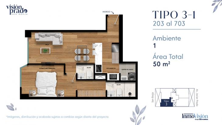 Plano del modelo X03-I del proyecto VISIÓN PRADO en San Borja