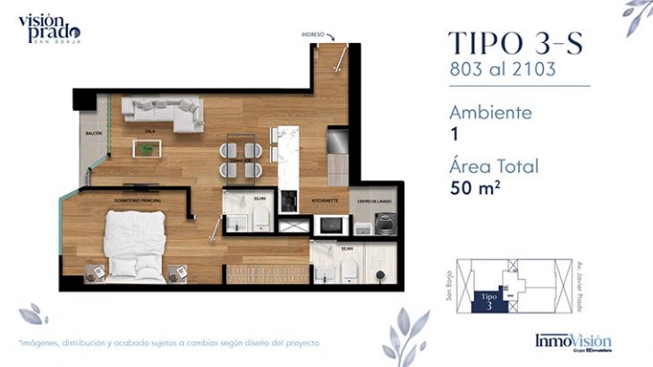 Plano del modelo X03-S del proyecto VISIÓN PRADO en San Borja