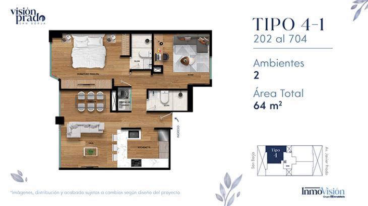 Plano del modelo X04-I del proyecto VISIÓN PRADO en San Borja