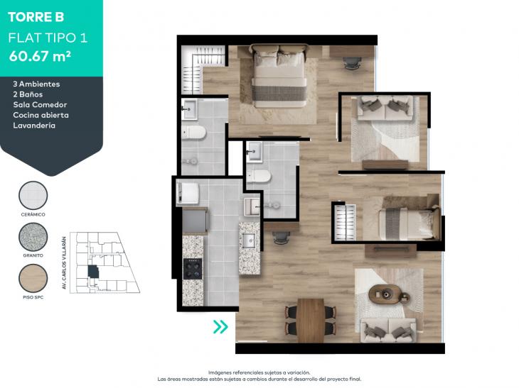 Plano del modelo B1 del proyecto FORTIVA en La Victoria