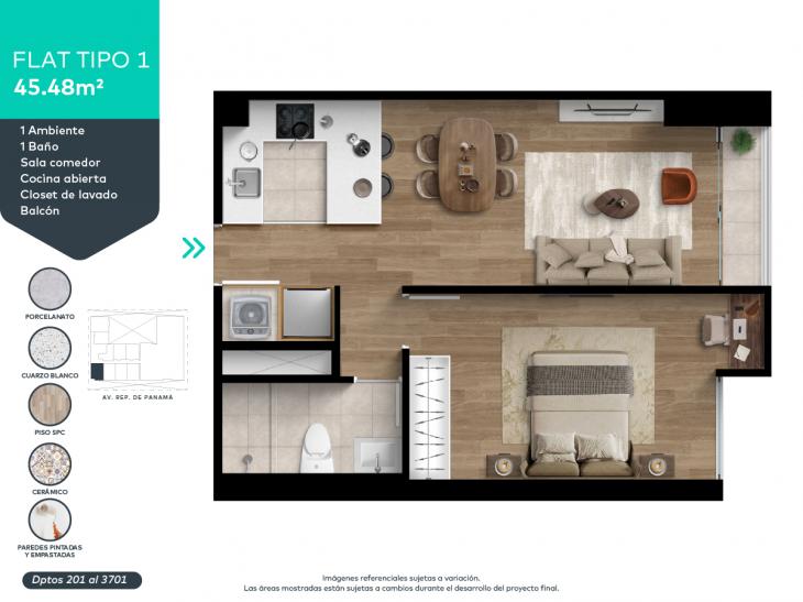 Plano del modelo 1A del proyecto THE BRICKELL TOWER en San Isidro