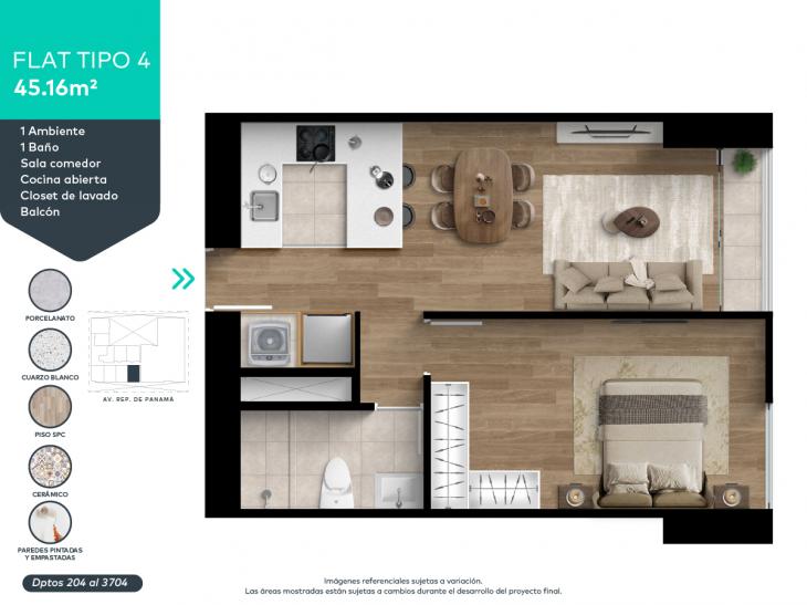 Plano del modelo X04-A del proyecto THE BRICKELL TOWER en San Isidro