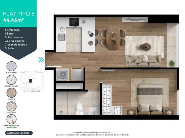 Plano del modelo X05-A del proyecto THE BRICKELL TOWER en San Isidro