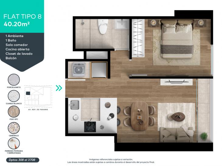 Plano del modelo X08-A del proyecto THE BRICKELL TOWER en San Isidro