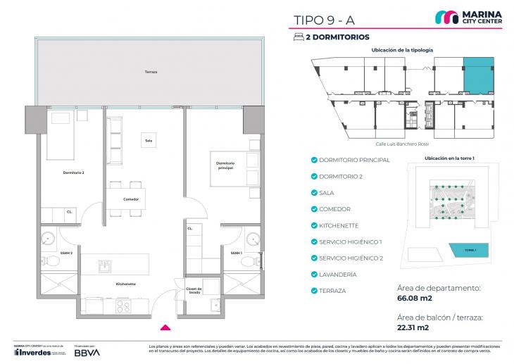 Plano del modelo Tipo 9A del proyecto Marina City Center en San Miguel