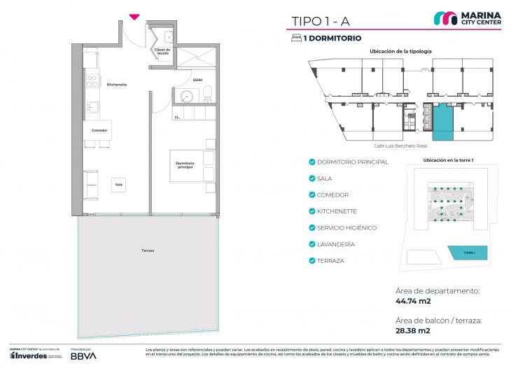 Plano del modelo Tipo 1A del proyecto Marina City Center en San Miguel