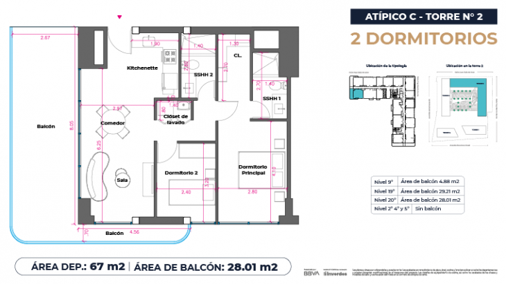Plano del modelo Atípicos2D - 67m2 del proyecto Marina City Center Torre 2 en San Miguel