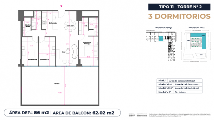 Plano del modelo Tipo 11 - 86m2 del proyecto Marina City Center Torre 2 en San Miguel