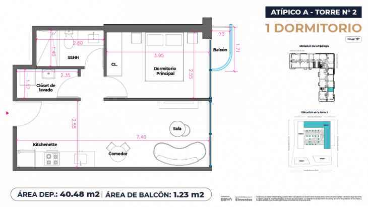 Plano del modelo Atípicos1D - 40.48m2 del proyecto Marina City Center Torre 2 en San Miguel