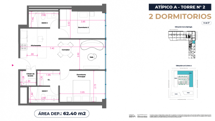 Plano del modelo Atípicos2D - 62.40m2 del proyecto Marina City Center Torre 2 en San Miguel
