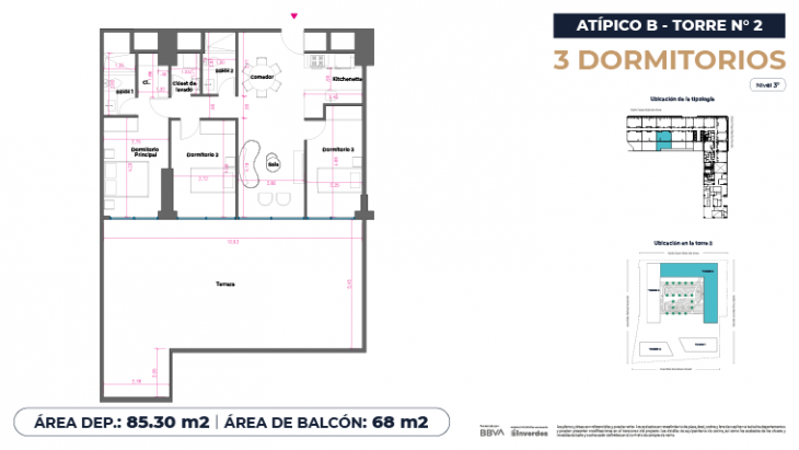 Plano del modelo Atípicos3D - 85.30m2 del proyecto Marina City Center Torre 2 en San Miguel