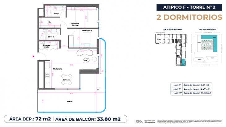 Plano del modelo Atípicos2D - 72m2 del proyecto Marina City Center Torre 2 en San Miguel