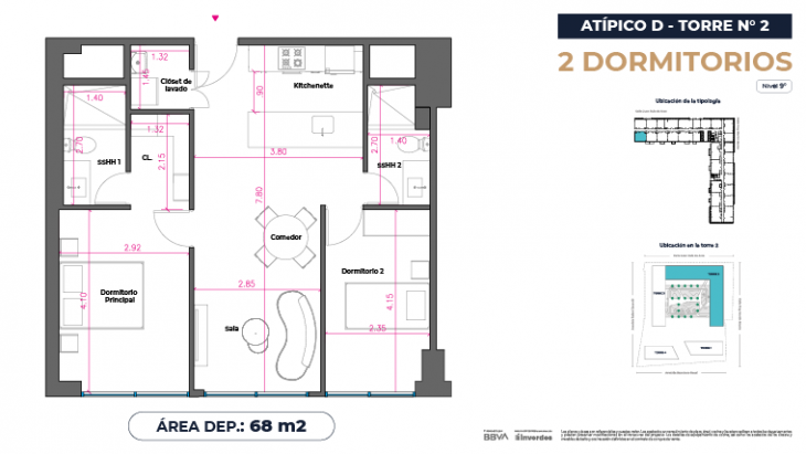 Plano del modelo Atípicos2D - 68m2 del proyecto Marina City Center Torre 2 en San Miguel