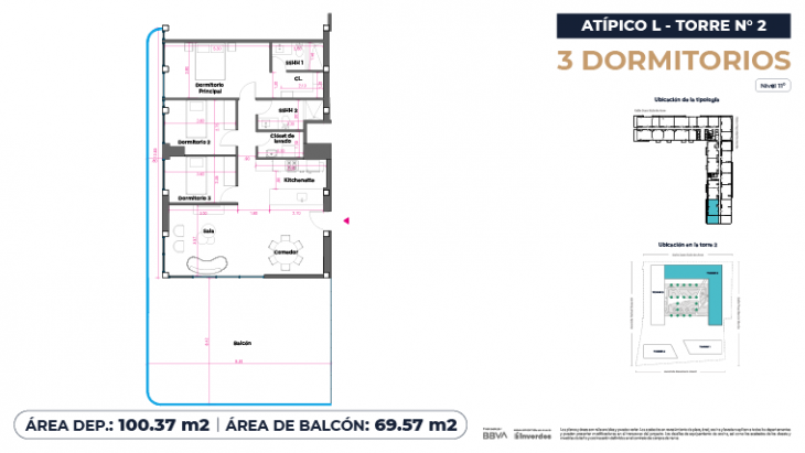 Plano del modelo Atípicos3D - 100.37m2 del proyecto Marina City Center Torre 2 en San Miguel