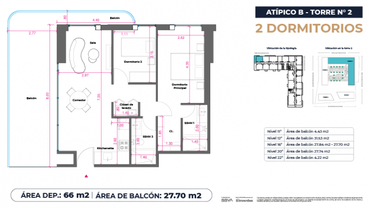 Plano del modelo Atípicos2D - 66m2 del proyecto Marina City Center Torre 2 en San Miguel