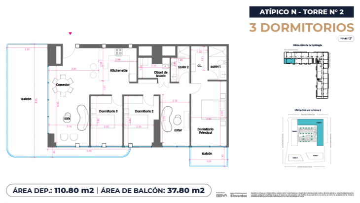 Plano del modelo Atípicos3D - 110.80m2 del proyecto Marina City Center Torre 2 en San Miguel