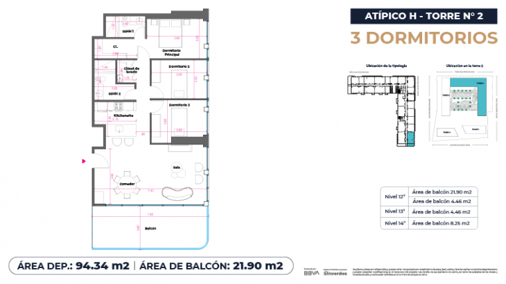 Plano del modelo Atípicos3D - 94.34m2 del proyecto Marina City Center Torre 2 en San Miguel