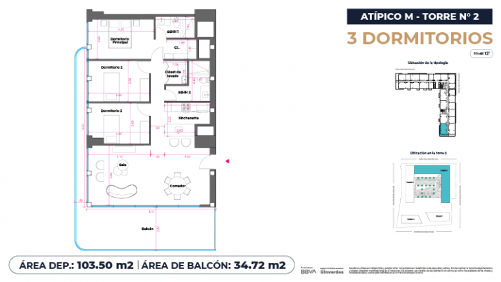 Plano del modelo Atípicos3D - 103.50m2 del proyecto Marina City Center Torre 2 en San Miguel