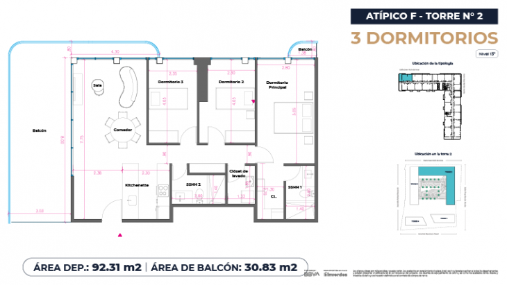 Plano del modelo Atípicos3D - 92.31m2 del proyecto Marina City Center Torre 2 en San Miguel
