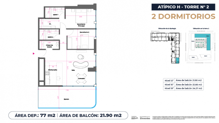 Plano del modelo Atípicos2D - 77m2 del proyecto Marina City Center Torre 2 en San Miguel