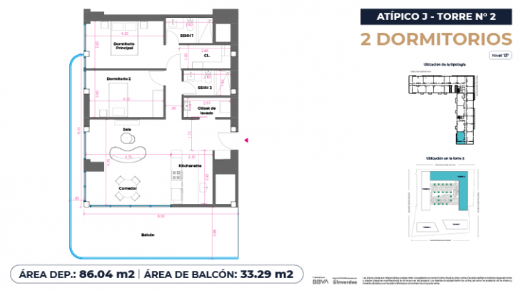 Plano del modelo Atípicos2D - 86.04m2 del proyecto Marina City Center Torre 2 en San Miguel