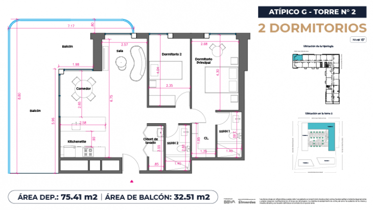 Plano del modelo Atípicos2D - 75.41m2 del proyecto Marina City Center Torre 2 en San Miguel