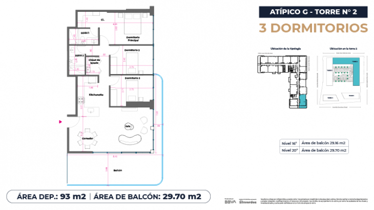 Plano del modelo Atípicos3D - 93m2 del proyecto Marina City Center Torre 2 en San Miguel