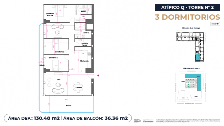 Plano del modelo Atípicos3D - 130.48m2 del proyecto Marina City Center Torre 2 en San Miguel