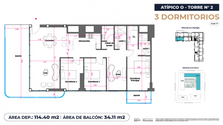 Plano del modelo Atípicos3D - 114.40m2 del proyecto Marina City Center Torre 2 en San Miguel