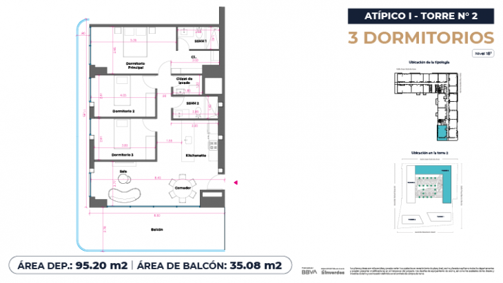 Plano del modelo Atípicos3D - 95.20m2 del proyecto Marina City Center Torre 2 en San Miguel