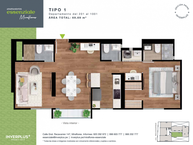 Plano del modelo TIPO 1 del proyecto Apartamentos Essenziale Miraflores en Miraflores