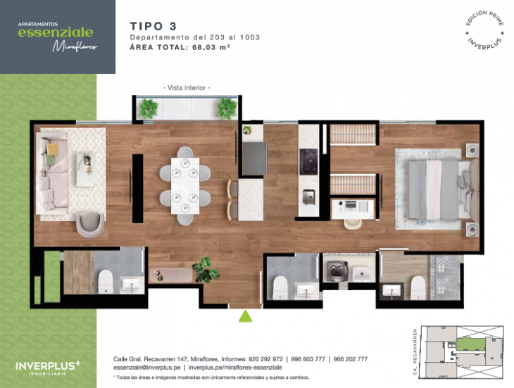 Plano del modelo TIPO 3 del proyecto Apartamentos Essenziale Miraflores en Miraflores