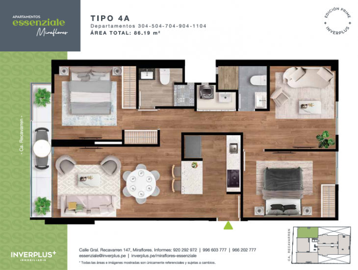 Plano del modelo TIPO 4A del proyecto Apartamentos Essenziale Miraflores en Miraflores