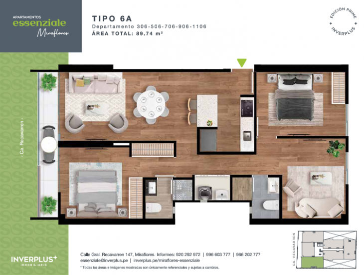 Plano del modelo TIPO 6A del proyecto Apartamentos Essenziale Miraflores en Miraflores