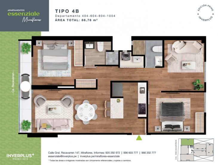 Plano del modelo TIPO 4B del proyecto Apartamentos Essenziale Miraflores en Miraflores