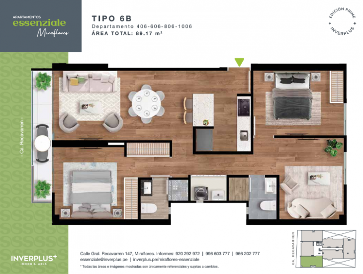 Plano del modelo TIPO 6B del proyecto Apartamentos Essenziale Miraflores en Miraflores