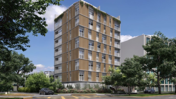 Fachada principal del proyecto Arias Aragüez en Miraflores